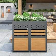 Double Bin Storage Box With Green Roof, 120-240 Litres, Anthracite, Wood-Look Door, Including Extension Option, Storage Box For Bins, Bin Storage Box (The Product Does Not Include A Built-In Bin)