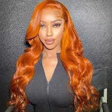 34 Inch 350 Ginger Lace Front Wigs Human Hair Pre Plucked 250% Density Body Wave Lace Front Wigs Human Hair Orange 350 Wig HD Transparent Full Frontal 13x4 #350 Ginger Colored Natural Wig For Woman - S350 - 查看 2