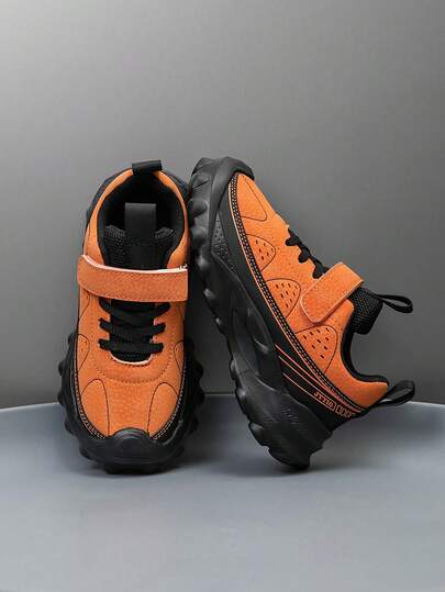 1 par de zapatos deportivos para niños con diseño de parches de colores contrastantes, cómodos, versátiles y ligeros para actividades al aire libre, zapatillas de moda casual