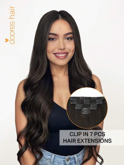DOORES 7PCS Clip In Hair Extensions 100% Real Human Hair Light Brown 14-24 Inch 115g, Remy Extensions For Clip In Human Hair With Invisible Straight & Thick Silky Weft, Volumizing Straight Hair That Is Natural & Soft, Long Hair Clip Ins For Thinning Hairs For Women And Men Winter Christmas Cosplay/Campus / Date Night