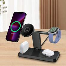4-In-1 Magnetic Wireless Charging Stand, Foldable Fast Charging Dock Compatible With IPhone 17 Air 16 15 14 13 12 Series Plus/Pro/Pro Max/Mini, Multi-Device Magnetic Charging, Compatible With Apple Watch Ultra/SE, 11 10 9 8 7 6 5 4 3 2, Compatible With AirPods Pro2 Pro 4 3 2 - White - View 1