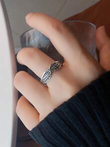 1 件不锈钢天使翼羽毛形戒指，复古氧化银戒指 - 翅膀戒指 - 查看 4