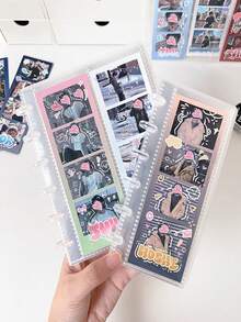 KPOP偶像照片卡收藏册 - 4格塑料长方形照片套，包含10个卡套，文具套装，返校季，学习用品 - 白色 - 查看 1