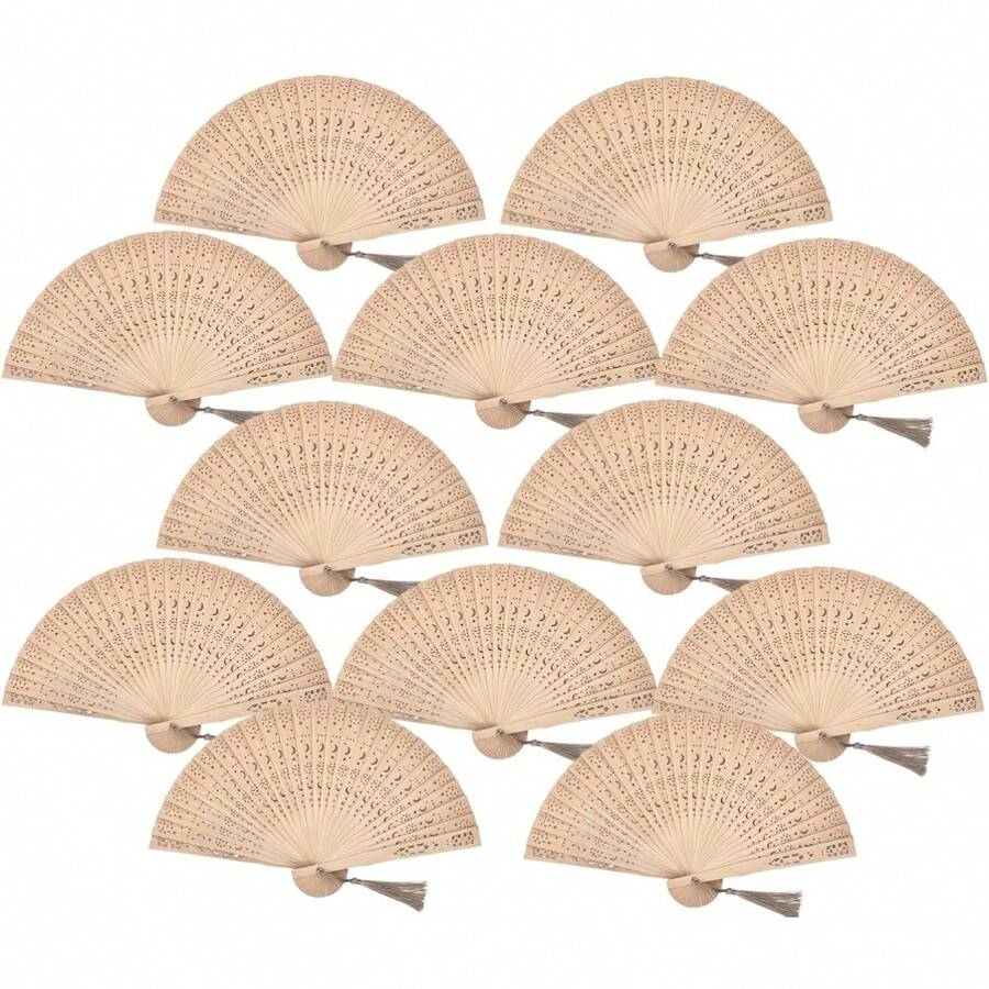 Sandalwood Fan Handheld Folding Fans With Tassel For Wedding, Shower, Birthday, Party Decorations. - 03-Mặt trăng - Xem 1