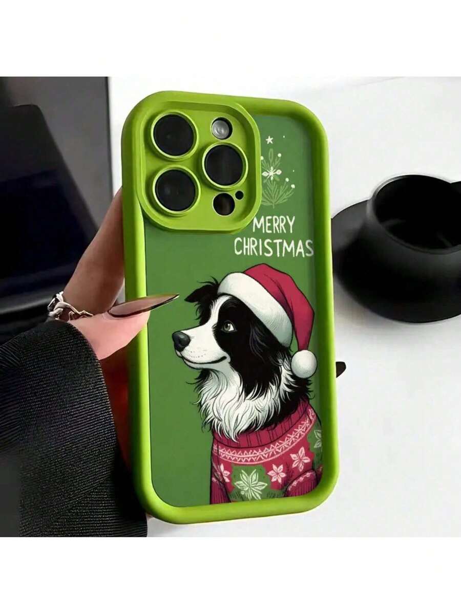 UE (DE et ES) Étui de téléphone tout-en-un antichoc Merry Christmas Border Collie Sweet Christmas Hat, étui de protection de téléphone durable en TPU, compatible avec iPhone 11/12/13/14/15/16 Pro Plus Pro Max - Blanc - Voir 1