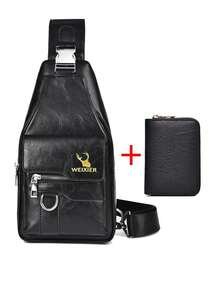 2pcs/1pc Sling Bag, Shoulder Bag, Men's Handbag, Wallet, Card Holder, Waist Bag, Chest Bag, Student Bag, Made Of PU Material, Large Pockets, High Capacity, With Earphone Jack, Casual & Simple Design, Fashion Bag, Commuter Bag, New Business Men's Bag, Weekend Overnight Bag, Suitable For Business Travel, Shopping, Sports, School Commute, Great Gift For Friends And Family Phone Bag - Burgundy - View 7