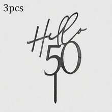 6个/3个/1个 18岁/30岁/40岁/50岁/60岁生日蛋糕装饰插牌，亚克力黑色生日快乐蛋糕装饰，礼品