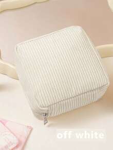 1pc Corduroy Sanitary Pad Storage Bag - Portable & Durable, Zipper Closure, Travel Essential, Large Capacity To Store Sanitary Pads, Tampons, Suitable For Backpack, Travel, Beach - Multicolor - View 11