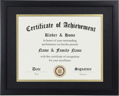 ELSKER&Amp;HOME 85x11 Certificate Frame - Classic Black Color Frame - Displays Diploma 85x11 Inch With Mat - 11x14 Inch Without Mat - For Document_Photo(Double Mat - Matte Black With Gold Rim)