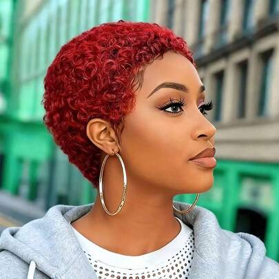 短款深波浪真人发假发 - 150% 密度，全机织，自然波浪纹理，女士短款假发，舒适休闲，适合派对/角色扮演