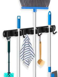 Wall Mounted Broom & Mop Holder, Strong Adhesive Installation Bracket, Mop & Broom Hooks, Multipurpose Storage Rack For Garden Tools, Heavy Duty Reusable Kitchen Organizer, Easy Installation, Bathroom Storage Shelf, Space Saving, Suitable For Home, Kitchen, Garden, Laundry Room And Garage, Great Gift For Valentine's Day, New Year, Easter, Mother's Day, Father's Day - Style a - View 4
