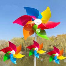 3pcs Sakura 6-Blade Pinwheel, Outdoor Plastic 8-Blade Weathervane, Outdoor Decorative Pinwheel, Suitable For Lively Rotating Outdoor Decor In Yard, Lawn And Garden (Assorted Pinwheel Colors), Requires Assembly - Multicolor - View 3
