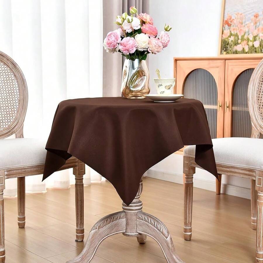 Small Square Tablecloth 36 X 36 Inch Washable Polyester Table Cloth Solid Chocolate Heavy Duty Fabric Coffee Table Cover For Dining Home Kitchen Party Wedding,Chocolate36inchx36inchSquare - 巧克力色 36 吋 x 36 吋正方形 - 查看 1