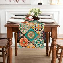 1PC Bohemian-Style Table Runner, Vintage Seasonal Tablecloth Suitable For Parties, Kitchen, Dining Room, Coffee Table, Bedroom, Vanity, Indoor And Outdoor Use. - Multicolor - View 1
