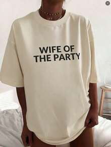 Wife Of The Party TShirt - Bride To Be Gift, Unique Engagement Party Gift, Bachelorette Party Tee, Bride Tee, Funny Bride Top, Bride Tribe Casual Dressy T Shirts Workout Clothes% Cotton, Breathable And ComfortableNew Women's T-Shirts-Unisex Loose - Fit Comfortable Vintage Street - Style Cotton T - Shirt Top - 杏色 - 查看 7