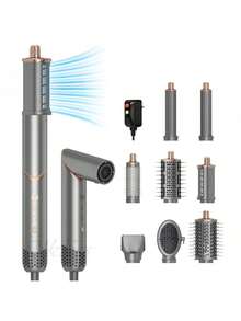 UKLISS Cepillo de aire caliente plegable multifunción 8 en 1, secador de pelo de iones negativos de alta potencia, secado rápido, control inteligente de temperatura - Plateado - Ver 10