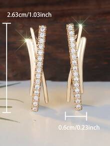 一对闪亮白色立方氧化锆X形镀金女士耳环 - 奢华情人节节日礼物，适合派对、日常佩戴和送礼，四季皆宜 - Golden - 查看 4