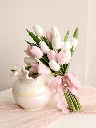 1 Bouquet White Artificial Tulip Bridal Wedding Flowers, Bridesmaids Bouquet, Bride Bouquet, Wedding Anniversary Decor, Birthday Party Supplies, Room Decor, Graduation Gift, Summer Gift, Beach Gift, Back To School Gift, School Supplies