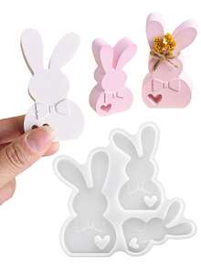 1PC 3D Heart Bow Tilted-Eared Rabbit Scented Candle Silicone Mold, Easter Rabbit Silicone Mold, DIY Cartoon Bunny Animals Plaster Craft Gift Mold, Home Decor