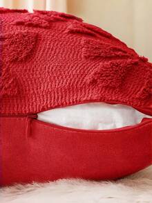 蝴蝶结抱枕套套装（1件）房间装饰可爱仿毛皮柔软蝴蝶结学院风蓬松毛绒美观抱枕套，适用于床、沙发、躺椅，秋冬季情人节装饰 - 紅色 - 查看 2