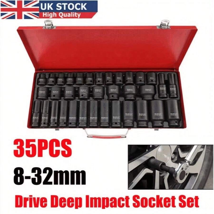 35pcs 1/ 2" Sq Metric Drive Deep Impact Socket Tool Set Garage Kit 8-32mm + Case - Variant 1 - View 1