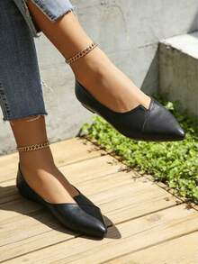 2026 Nuevos zapatos planos de moda, elegantes, de punta negra, de slip-on, casuales, de suela baja, cómodos y versátiles para uso diario, trabajo, fiesta, citas, primavera/otoño, para mujer - Lado P negro - Ver 2
