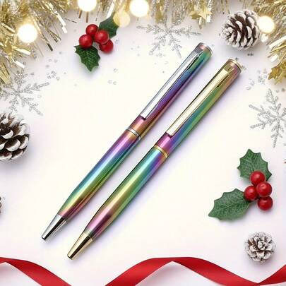 2pcs/Set Colorful Metal Ball Pens To Brighten Up Your Office - Perfect Gift For Any Occasion!