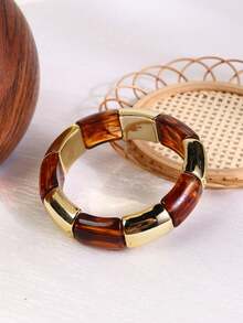 1条新款弹力手链，手工树脂抛光扎染手链，复古优雅串珠手链，时尚饰品，适合女性、女孩日常佩戴，也适合派对和旅行。