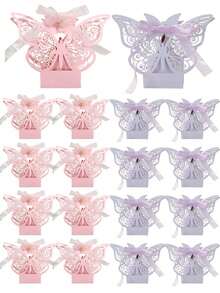 6 piezas Cajas de regalo con forma de mariposa 3D huecas de color rosa/morado, cajas de recuerdo para bodas, envoltorios de caramelos de papel, cajas de decoración para fiestas, adecuadas para bodas, San Valentín, cumpleaños, despedidas de soltera - Multicolor - Ver 3