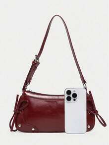 Vintage Schleifendekor Riemen Rot Leopardenmuster Schulter Achsel Baguette Tasche, abnehmbarer Riemen Unterarm Umhängetasche, geeignet für Dates, Ausflüge, Straße, Party. Perfektes Valentinstags-Geschenk für sie, beste Valentinstags-Geschenkwahl. Kann auch als Geschenk zu Thanksgiving, Halloween, Weihnachten verwendet werden. - Bordeaux - Übersicht 4