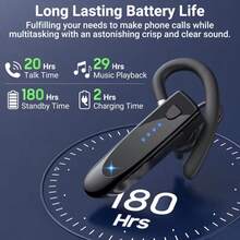 29 小时音乐播放时间，180 小时待机时间，无线免提耳机，带麦克风，支持双设备连接，轻巧入耳式无线商务运动耳机，专为办公室、卡车司机、驾驶员设计 - USB 充电 - 黑色 - 查看 3