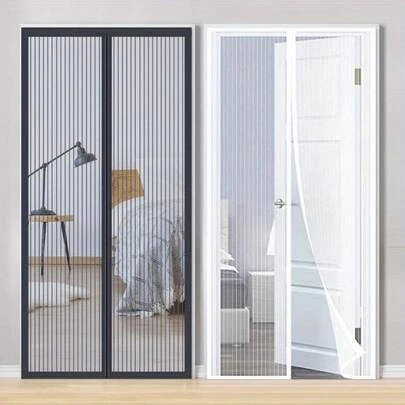 Spring, Summer & Autumn Magnetic Screen Door Curtain, Black & White Minimalist Anti-Mosquito Door Curtain, Automatic Closing Mesh Curtain For Home
