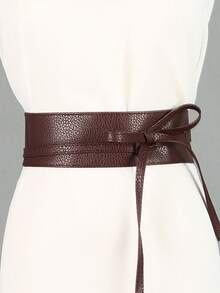 1 szt. Sukienka w kolorze kawy plus size z paskiem, minimalistyczna, modna, szeroka talia damska, dekoracyjna, pasująca do marynarki, koszuli, krawata, kokardy, paska i wstążki - Kawowy brązowy - Zobacz 3