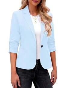 Women's 3/4 Sleeve Blazers, Dressy Suit Jackets Business Casual Work Outfits ELQS - 米克諾斯藍 - 查看 7