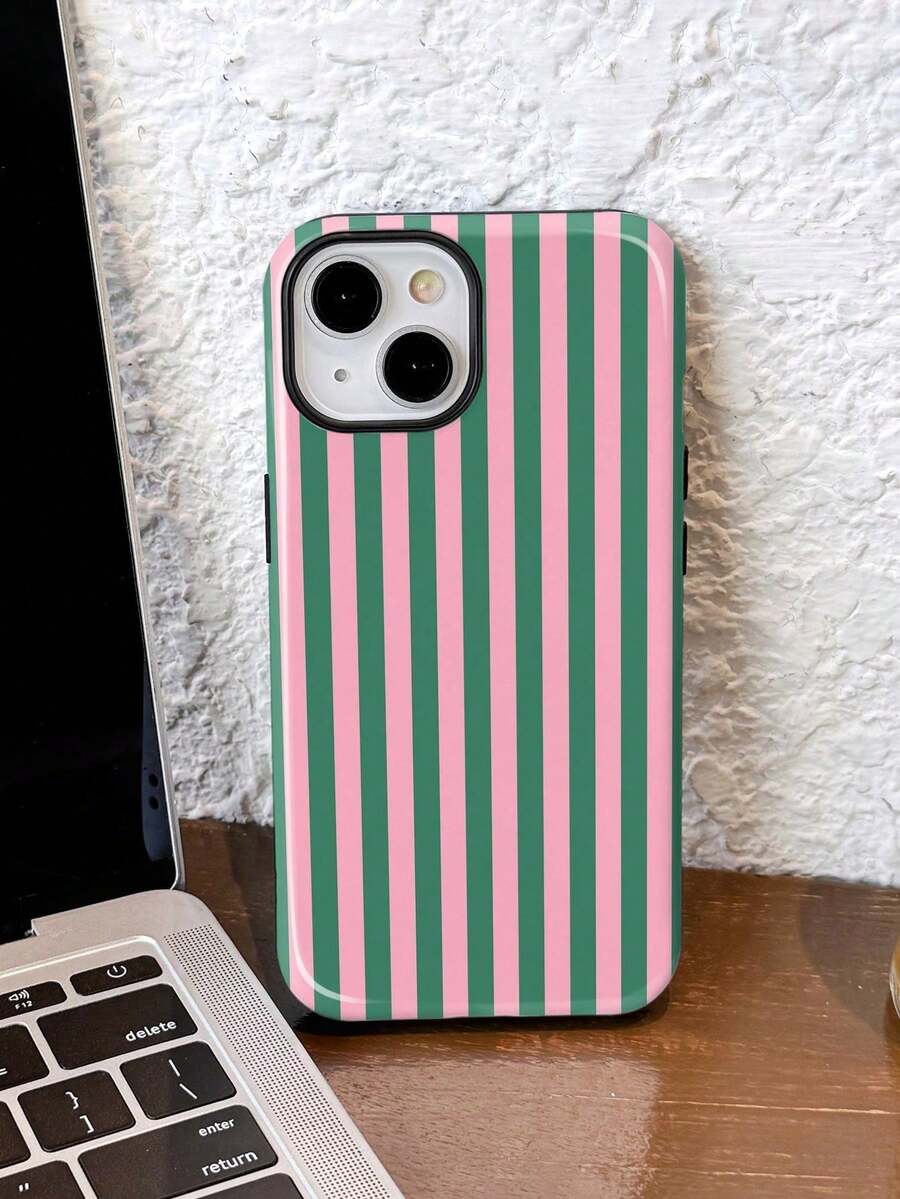 1pc Minimalist Artistic Colorful Striped Pattern Glossy 2-In-1 Phiên Film Hard Phone Case Compatible With Samsung/Compatible With IPhone 11/12/13/14/15/16/17 Pro Max - Multicolor - View 1