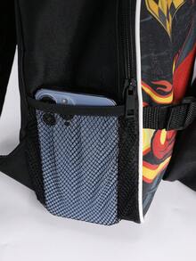 Kids' Fashion Backpack & Lunch Bag Set, Race Car Design, Classic Art Illustration, Adjustable Padded Shoulder Straps, Zipper Closure, Reusable Lunch Box, Suitable For Boys - Racing Car Square Dinner Bag Two-piece Set - View 5