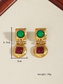 1 对时尚复古合金彩色金属耳环，百搭日常佩戴礼物 - 彩色 - 查看 5