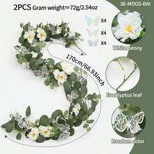 1 件白色人造玫瑰藤蔓，70.86 英寸，春季悬挂式花环，绿色桉树花环，蝴蝶装饰，适用于婚礼派对背景、拱门、门廊、墙壁、楼梯、壁炉、餐桌、家居季节性装饰、母亲节、生日、毕业礼物 - 新桃心尤加利藤-白色 - 查看 13