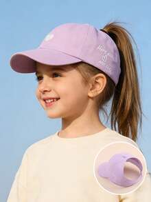 1 chiếc mũ lưỡi trai trẻ em 3-8 tuổi thêu hình trái tim, phù hợp để buộc tóc đuôi ngựa, mũ chống nắng dễ thương, kiểu dáng thường ngày cho mùa xuân/hè. - Yêu - Xem 19