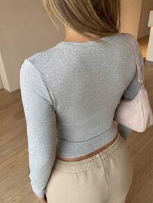 High Stretch,Slim Fit&Regular-Length,Women's Round Neck Long Sleeve Pullovers T-Shirt For Spring Summer,Clean Fit,Star&Leopard&Slogan Print,Holiday/School/Home/Daily/Street/Photoshoot/Dating/Party - Grey - View 4
