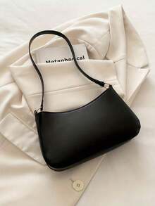 Elegant Crescent-Shaped Underarm Shoulder Bag For Women, Chic Casual Fashion, Solid Color Underarm Bag - màu đen - Xem 8