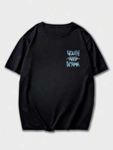 Zrgoth Camiseta de manga corta con estampado de letras y lemas en inglés casual y versátil para hombres - Negro - Ver 5