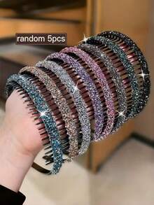 5 Stücke/Set sortierte Strass-verzierte minimalistische Mode Haarreife, vielseitige & elegante Haarzubehör für Teenager & Mädchen - Verschiedenfarbig - Übersicht 2