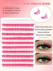 200片品红色分段式蓬松假睫毛，40D轻盈卷翘手工仿貂毛柔软浓密舞台妆角色扮演假睫毛 - 珊瑚粉 - 查看 2