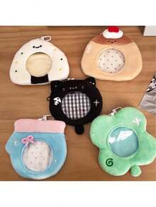 1pc Cute Cartoon Badge Holder, Adorable Plush Keychain Pendant For Backpack - Multicolor - View 1