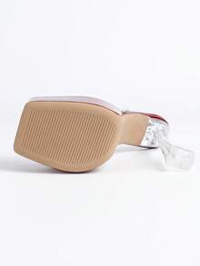 时尚汽车模特酒店夜总会T台派对男女通用性感高跟鞋，透明水晶鞋，适合T台走秀、钢管舞、粗跟婚礼凉鞋 - 紅色 - 查看 7