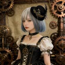 1个蒸汽朋克棕色蝴蝶结洛丽塔发夹，复古齿轮链装饰 - 彩色 - 查看 9