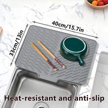1pc Rectangular Silicone Mat, Heat Resistant Pad, Suitable For Kitchen Sink Drain Rack, Tabletop, Placemat And Storage - Multicolor - View 5