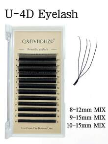 12 filas de pestañas postizas falsas 0.07C D, extensiones de pestañas 4D en forma de U, pestañas postizas Premium en forma de U-Trébol, pestañas postizas suaves y esponjosas premontadas - C - Ver 1