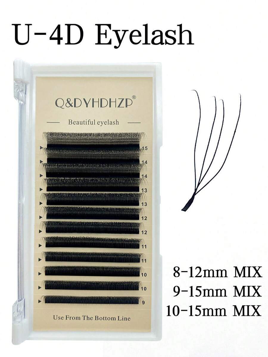 12 filas de pestañas postizas falsas 0.07C D, extensiones de pestañas 4D en forma de U, pestañas postizas Premium en forma de U-Trébol, pestañas postizas suaves y esponjosas premontadas - C - Ver 1
